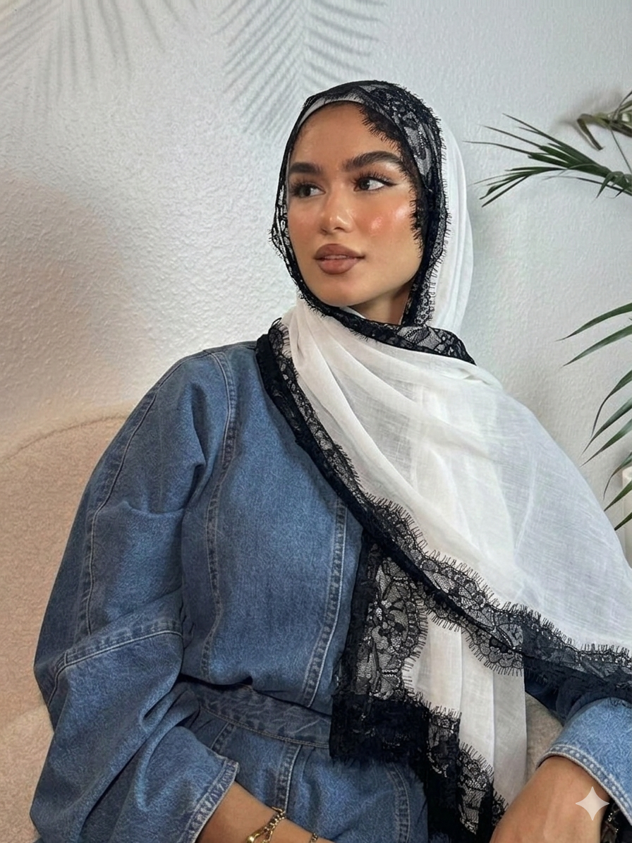 حجاب قطني دانتيل بلونين